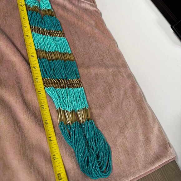 Charming Charlie Turquoise Gold Multi-Strand Statement Necklace — 32" Length - Picture 3 of 4